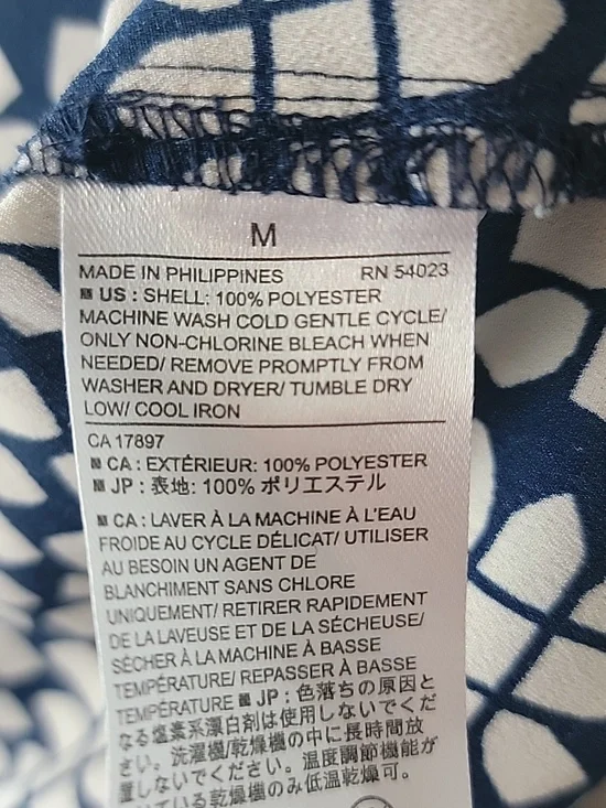 Banana Republic Blue White Geometric V-Neck Dolman Sleeve Tie Waist Tunic Top M - Picture 7 of 7